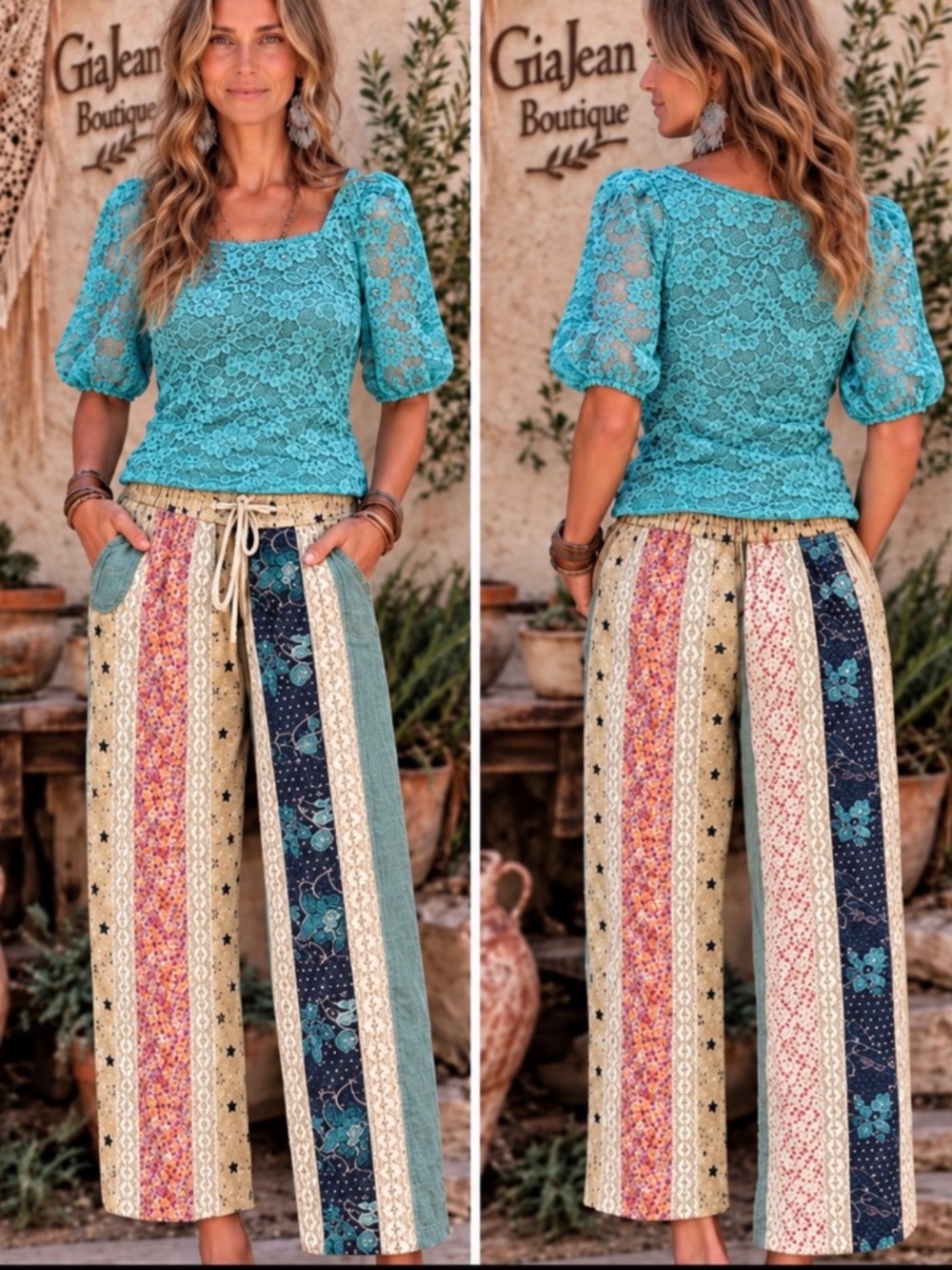 ❤️ JADED GYPSY “ DREAM WEAVER “ JADED GYPSY PATHS CROSSED PATCHWORK PANTS 69A